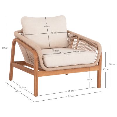 OUTDOOR LOUNGE ARMCHAIR OASIS SM6226 ACACIA WOOD-ALUMINUM & ROPE BEIGE 92x80x71.5-82Hcm.