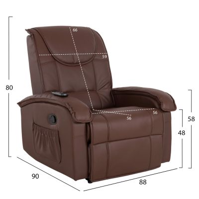 HM0026.03 Armchair ROCCA, massage mechanism, PU brown 80x96x97 cm