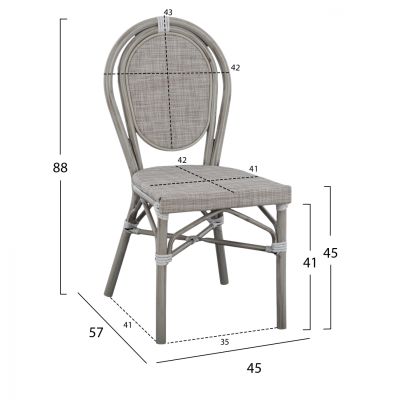 Aluminum chair Bamboo Look Patina Grey with textline 45x57x88 cm HM5109