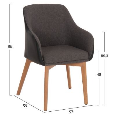 Armchair Bristol HM0141.01 with dark grey color and black PU 57x59x86Υ