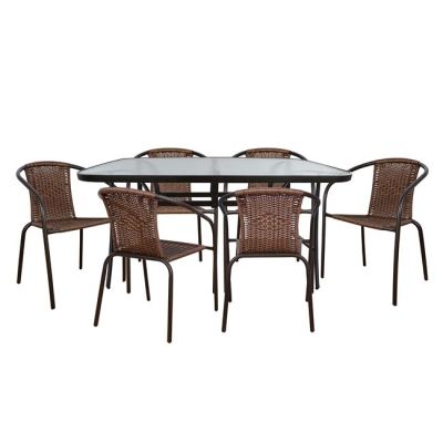 Set Dining Table 7pieces with metallic table and chairs HM5202