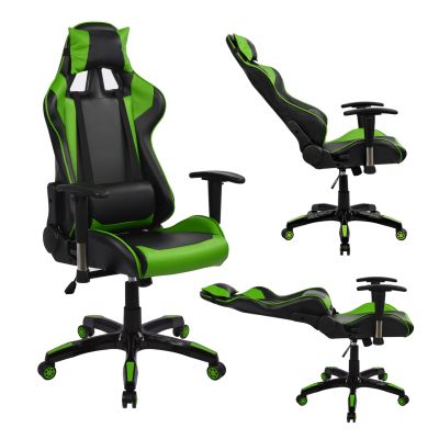 Офис стол за игри HM1056.03 Racing Черно и зелено PU 67x70x134 см