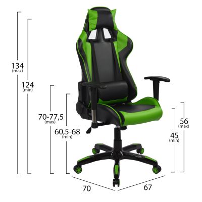 Офис стол за игри HM1056.03 Racing Черно и зелено PU 67x70x134 см
