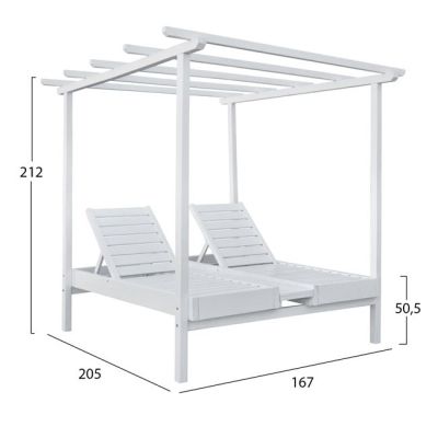 Шезлонг дървен двоен Mykonos B' White с плот 205x167x212 cm HM5428