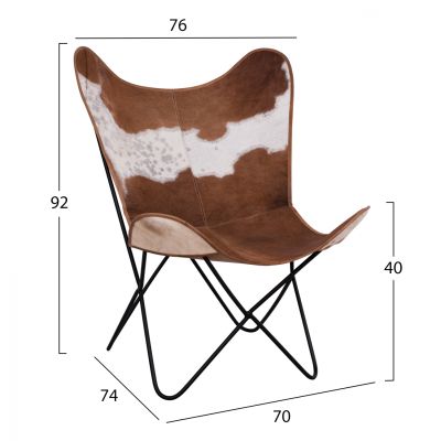КРЕСЛО МЕТАЛНА ТЕЛЕШКА КОЖА БЯЛО-КАФЯВО HM8292.02 76Χ74Χ92cm