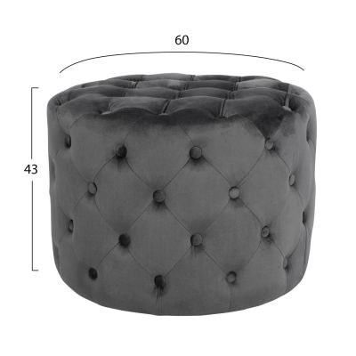 Velvet stool Kassie HM8406.01 grey color Chesterfield type