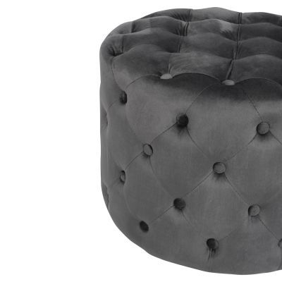 Velvet stool Kassie HM8406.01 grey color Chesterfield type