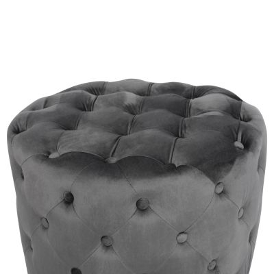 Velvet stool Kassie HM8406.01 grey color Chesterfield type