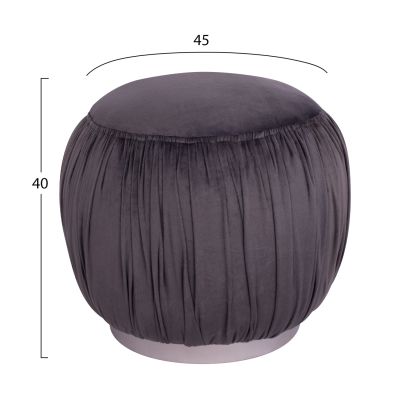 Velvet stool Derek HM8407.01 grey color with silver base