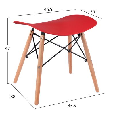 Табуретка с дървени крака Tonia HM0109.04 червена 47x34.5x46.5см