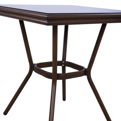 Алуминиева маса 70X70X76 бамбукова визия HM5568.03 кафява със стъкло