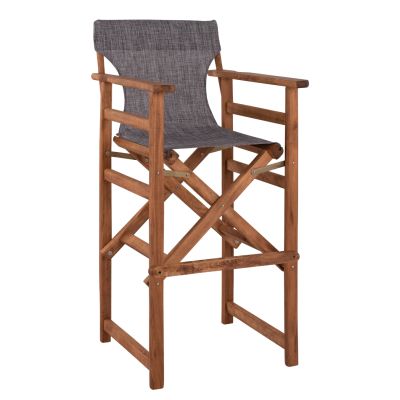 Табуретка Директор Орех с възглавница -  pvc сив 