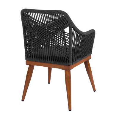 Aluminum armchair MYRTIA HM5549.01 with grey rope AND WALNUT legs 62x63x90Hcm