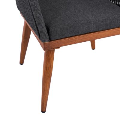 Aluminum armchair MYRTIA HM5549.01 with grey rope AND WALNUT legs 62x63x90Hcm