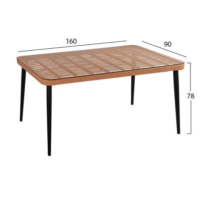 Metallic Table Allegra HM5538 with wicker in beige color & glass 160x90x78cm