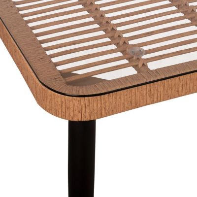 Metallic Table Allegra HM5538 with wicker in beige color & glass 160x90x78cm