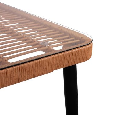 Metallic Table Allegra HM5538 with wicker in beige color & glass 160x90x78cm