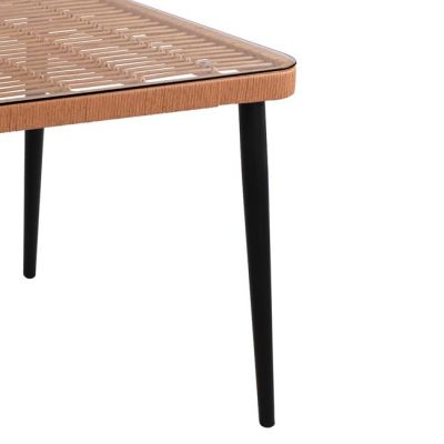 Metallic Table Allegra HM5538 with wicker in beige color & glass 160x90x78cm