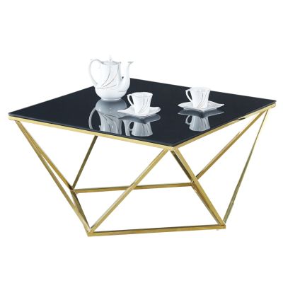 Coffee table Willow HM8613.01 with  black glass and gilded base 80X80X45 cm