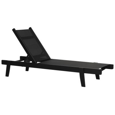 Професионален шезлонг Буково дърво Creta Black & Black Fabric - 202,5x66,5x30,5 cm