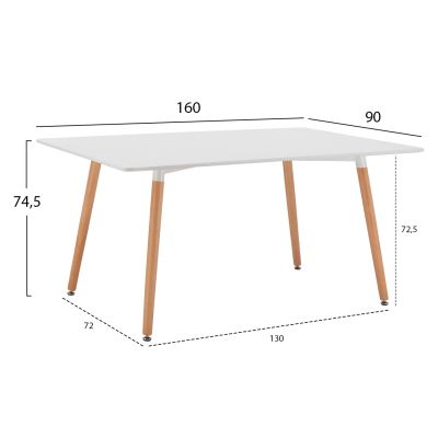 Kitchen Table HM8697.01 Minimal, White MDF, legs BEECH, 160x90x74