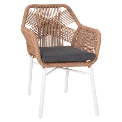 ARMCHAIR OUTDOORS TOPIN HM6048.01 ALUMINUM WHITE-P.E. RATTAN LIGHT BROWN-CUSHION GREY 58x60x83Hcm
