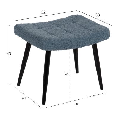 КРЕСЛО CRAWLEY С ТАБУРКА ЗА КРАКА HM8918.24 ПЛАТ ОТ СИН БУКУЛ-ЧЕРНИ МЕТАЛНИ КРАКА 70x74x105Hcm.