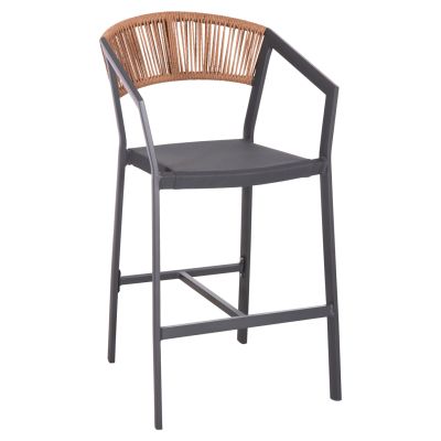 БАР СТОЛ АЛУМИНИЕВ АНТРАЦИТ HM5892.11 СРЕДЕН ВИСОЧЕН С РАБОТЕНИ-РАТАН&ТЕКСТЛИНИЯ 56,5x57x99,5Hcm.