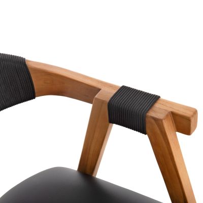 ТРАПЕЗНО КРЕСЛО RIMINI HM9867.02 ТИКОВО ДЪРВО В ЕСТЕСТВЕНО-ЧЕРНО ВЪЖЕ И PU СЕДАЛКА 60x61x76Hcm.