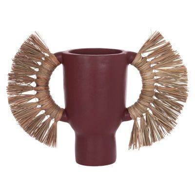 DECORATIVE TABLE VASE ALICA HM4668.06L TERRACOTA IN MAROON COLOR & GRASS--64x22x38Hcm.