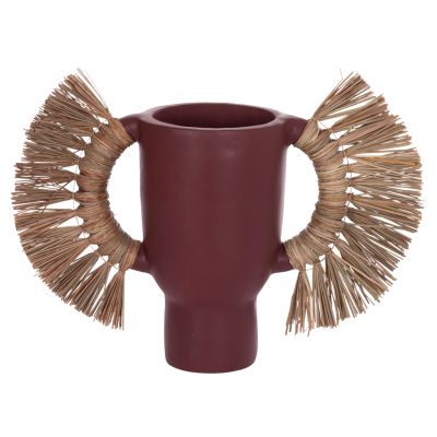 DECORATIVE TABLE VASE ALICA HM4668.06L TERRACOTA IN MAROON COLOR & GRASS--64x22x38Hcm.
