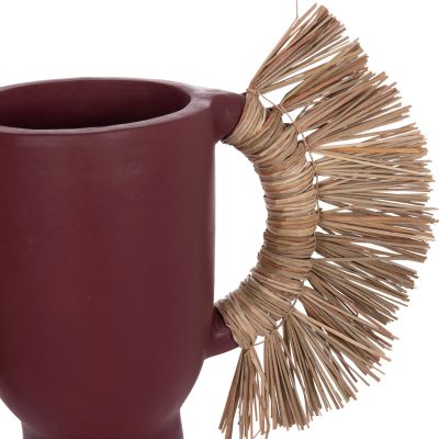 DECORATIVE TABLE VASE ALICA HM4668.06L TERRACOTA IN MAROON COLOR & GRASS--64x22x38Hcm.