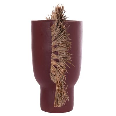 DECORATIVE TABLE VASE ALICA HM4668.06L TERRACOTA IN MAROON COLOR & GRASS--64x22x38Hcm.