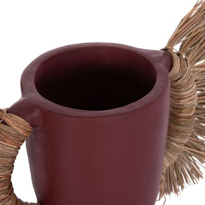 DECORATIVE TABLE VASE ALICA HM4668.06L TERRACOTA IN MAROON COLOR & GRASS--64x22x38Hcm.
