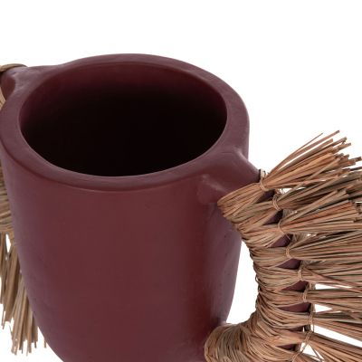 DECORATIVE TABLE VASE ALICA HM4668.06L TERRACOTA IN MAROON COLOR & GRASS--64x22x38Hcm.