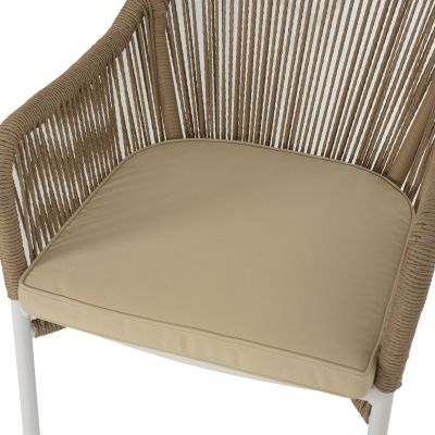 КРЕСЛО АЛУМИНИЕВО HM5855.01 БЯЛО С PE ПЛИТЕНО ВЪЖЕ БЕЖОВО 56x66x82