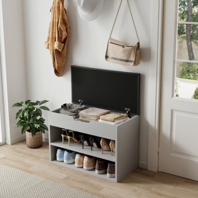 БАТАЖ ЗА ОБУВКИ СЪС СЕДАЛКА ROMIR HM2477.05 МЕЛАМИНОВО СИВО-АНТРАЦИТ PU СЕДАЛКА 60x30x44Hcm.