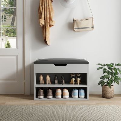 БАТАЖ ЗА ОБУВКИ СЪС СЕДАЛКА ROMIR HM2477.05 МЕЛАМИНОВО СИВО-АНТРАЦИТ PU СЕДАЛКА 60x30x44Hcm.