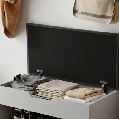 БАТАЖ ЗА ОБУВКИ СЪС СЕДАЛКА ROMIR HM2477.05 МЕЛАМИНОВО СИВО-АНТРАЦИТ PU СЕДАЛКА 60x30x44Hcm.