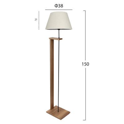 FLOOR STANDING LAMP HM7609.01 150CM BROWN MDF BASE, OFF-WHITE CAP