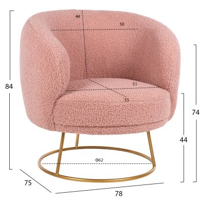 ARMCHAIR ARIEN HM8403.22 BOUCLE FABRIC IN DUSTY PINK-GOLD METAL BASE 78x75x84Hcm.