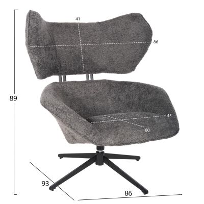 КРЕСЛО ВЪРТЕЩО BRYLL HM9597.01 СИВО БУКЛЕ-ЧЕРНА МЕТАЛНА ОСНОВА 86x90x97Hcm.