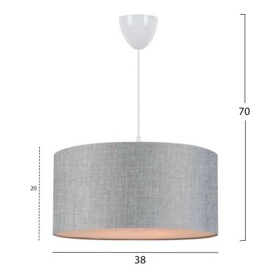 PENDANT CEILING LAMP HM7620.04 GREY TEXTILE DRUM SHADE