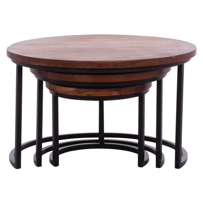3 NESTING TABLES OBI HM9255 ACACIA WOOD WITH METAL BLACK LEGS 78x78x47H CM.