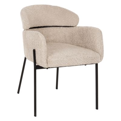 КРЕСЛО WOLF HM8583.02 ЕКРЮ МАТЕРИЯ БУКЛЕ-ЧЕРНИ МЕТАЛНИ КРАКА 58x58x80Hcm.