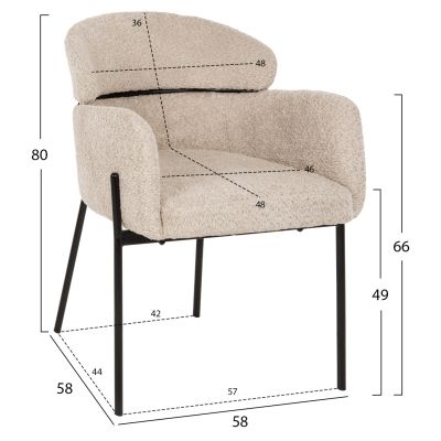 КРЕСЛО WOLF HM8583.02 ЕКРЮ МАТЕРИЯ БУКЛЕ-ЧЕРНИ МЕТАЛНИ КРАКА 58x58x80Hcm.