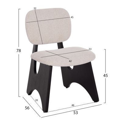 DINING CHAIR BELLISI HM18248.02 FABRIC IN CREAM WHITE-PLYWOOD IN BLACK 53x56x78Hcm.