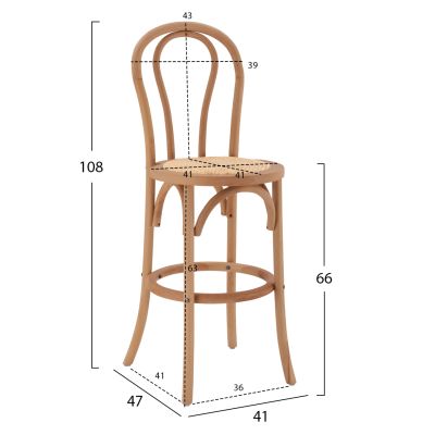 Wooden Stool bar MONTREAL- beech wood dark honey with mat 41x47x108 HM8749.05