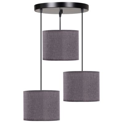 CEILING LAMP HM7622.13 BLACK BASE, 3-PIECE LIGHT GREY DRUM SHADES ASYMMETRICAL