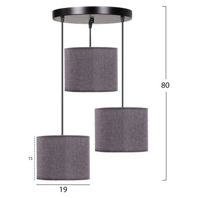 CEILING LAMP HM7622.13 BLACK BASE, 3-PIECE LIGHT GREY DRUM SHADES ASYMMETRICAL